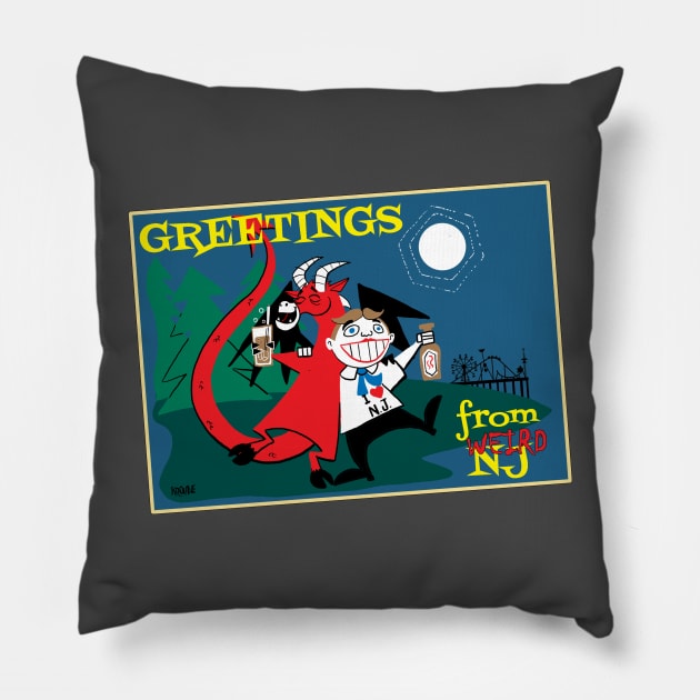 Greetings from Weird NJ Pillow by Tom Krohne