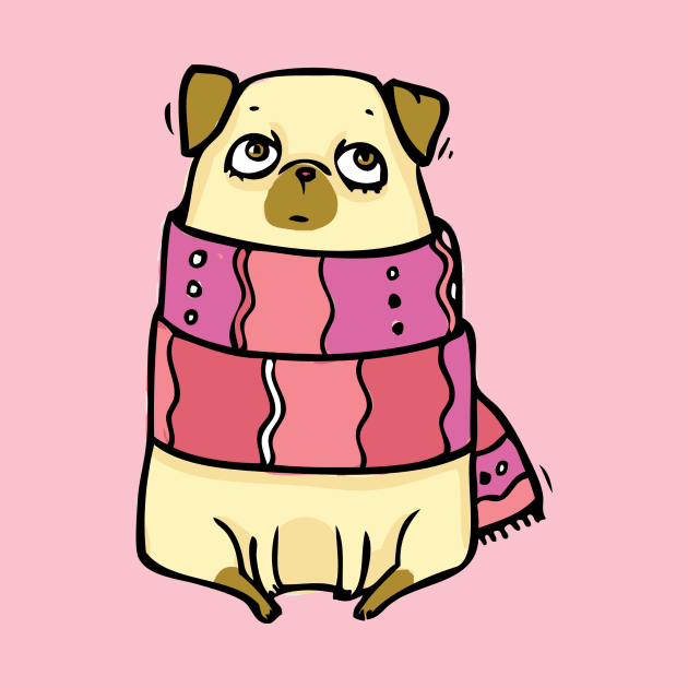 I love Pugs in scarf by TeesByKimchi