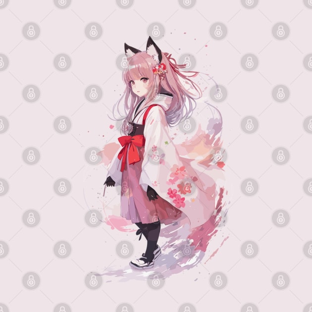 Kawaii baby in Kitsune fox kimono by CatCoconut-Art