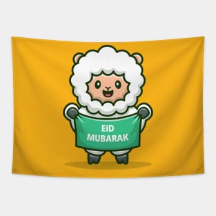 Cute Sheep Holding Banner Eid Mubarak Tapestry