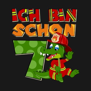 Ich bin schon 7 Krokodil / Dino Feuerwehr Geschenk T-Shirt