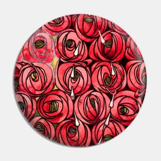 RED ROSES AND TEARDROPS Art Nouveau Floral Pin