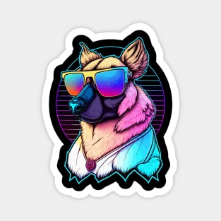 cute dog with sunglasses retro wave illustration Magnet