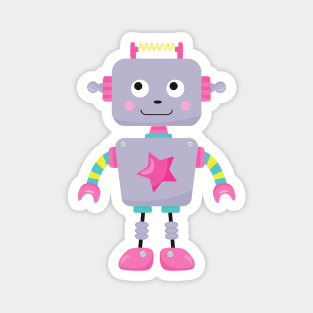 Cute Robot, Funny Robot, Silly Robot, Purple Robot Magnet