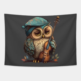 Sleepy Owl Muscian Tapestry