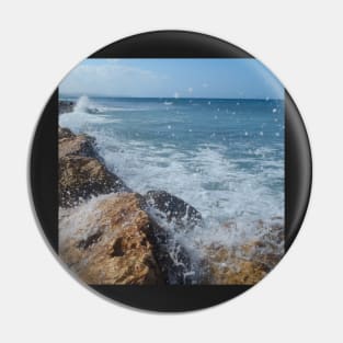 Rock beach, On the rocks, ocean waves surfing the rocks of a splashing dashing restless Caribbean Sea Pin