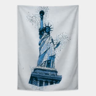 Statue of LIBERTY New York Monument Vintage Blue Art Style Tapestry