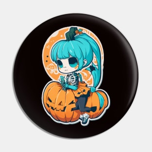 Halloween Skeleton Kawaii Girl Pin