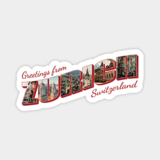 Greetings from Zurich in Switzerland Vintage style retro souvenir Magnet