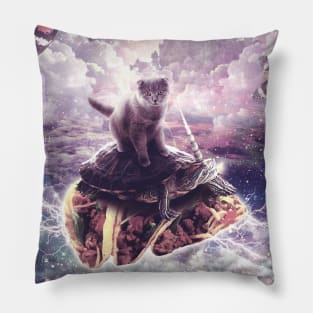 Cat Riding Unicorn Turtle on Taco Pillow