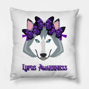 Lupus Wolf wearing Hope Butterfly Headband, Lupus Awareness Pillow