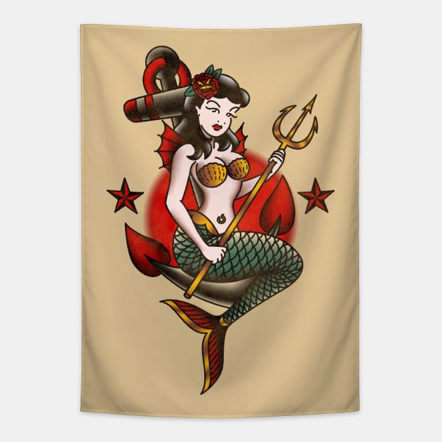 American Traditional Mermaid Tapestry by OldSalt