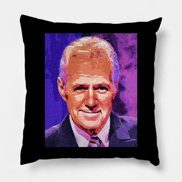 Alex Trebek Painting Pillow by WildBrownies