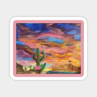 Sunset on a Desert Cactus Flower Magnet