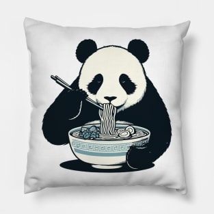 Panda Eating Ramen Retro Pillow