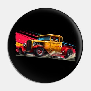 Hot Rod Truck Custom Classic Truck Retro Style Yellow and Red Vintage Hot Rod Pin