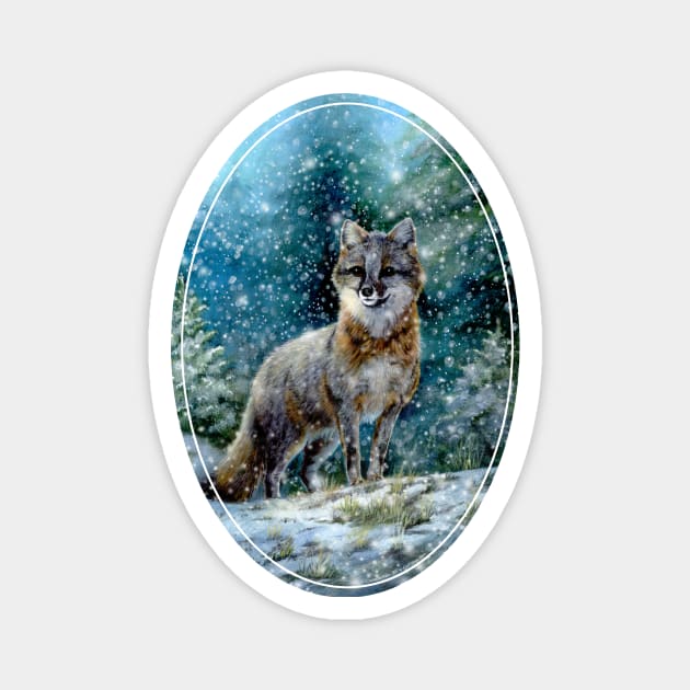 Grey Fox Snowfall Magnet by OzFoxes