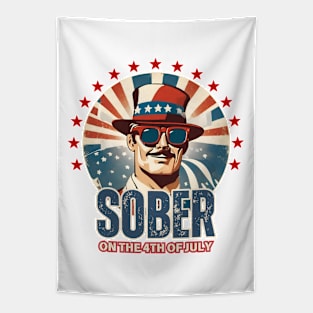 Sober On The 4th Of July Vintage American Flag Tapestry