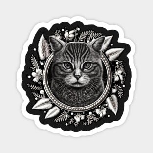 Cute Black and white Tabby cat Magnet