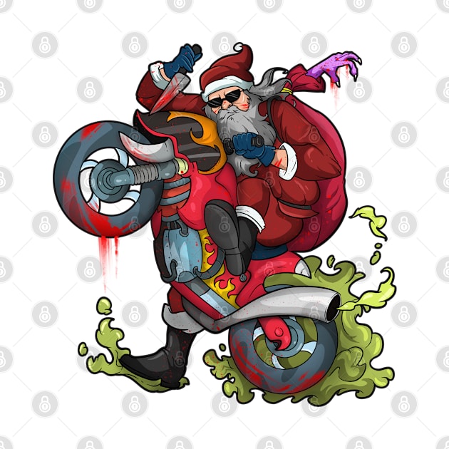 Zombie Biker Santa Motorcycle Christmas by Trendy Black Sheep