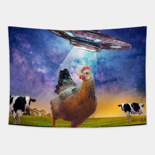 Chicken UFO Abduction Tapestry