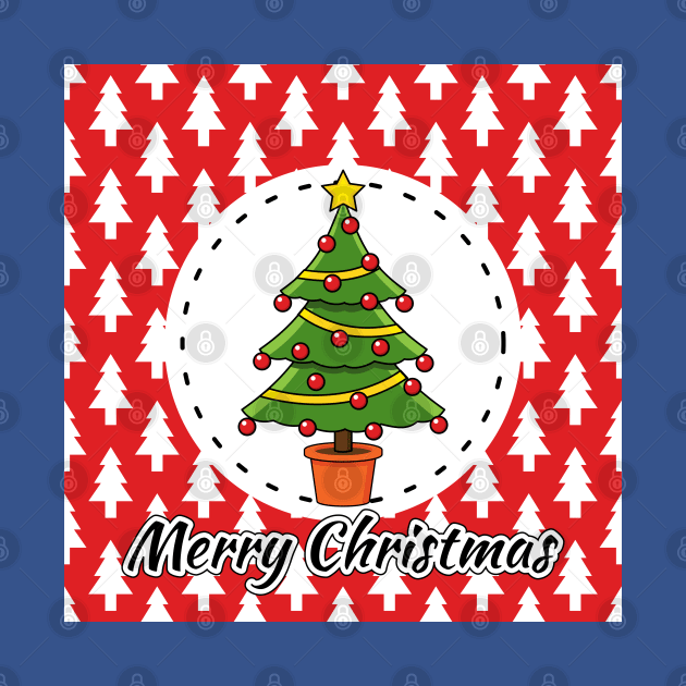 Christmas Tree on Red White Pines Pattern - Merry Xmas by BirdAtWork