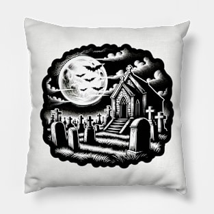 horror scene cemetery Pillow