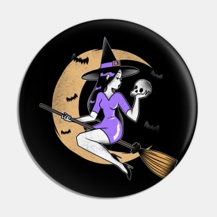 Halloween witch flying on broom Pin