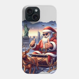 Santa Claus drives sleigh with reindeer to deliver gifts to kids in New York Phone Case