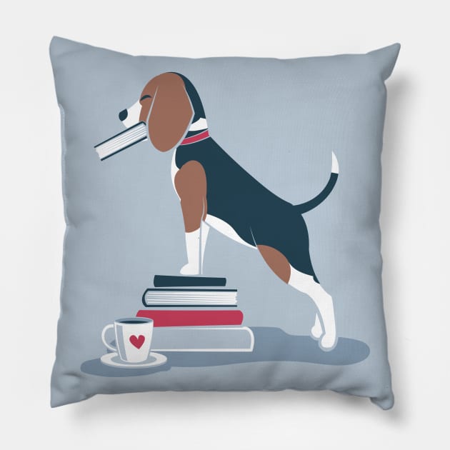 Life is better with books a hot drink and a friend // spot illustration 04 // blue and red Pillow by SelmaCardoso