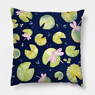 Pink Dragonflies and Green Lily Pads Pillow