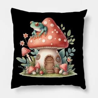 Cottagecore Aesthetic Mushroom Frog Pillow