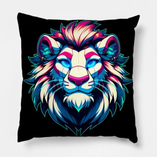 Cyberpunk Neon Furry Anthro Lion V2 Pillow