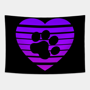 Cat Paw Heart Valentine - Purple Pink Gradient Tapestry