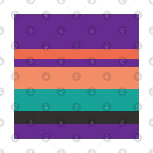 A solitary confection of Orange Pink, Faded Orange, Christmas Purple, Blue/Green and Dark Grey stripes. by Sociable Stripes