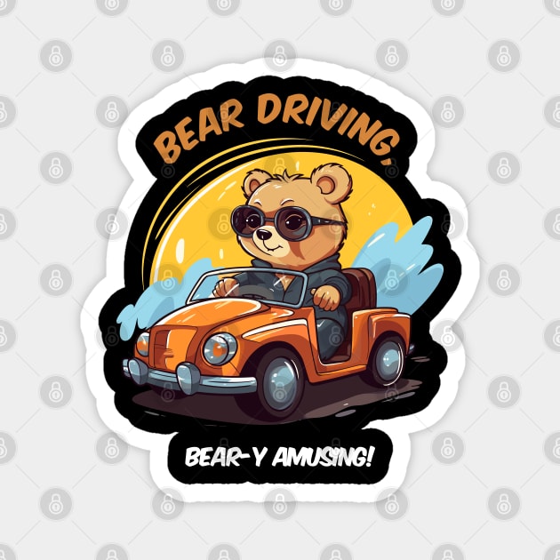 baby bear driving a car Magnet by Yopi