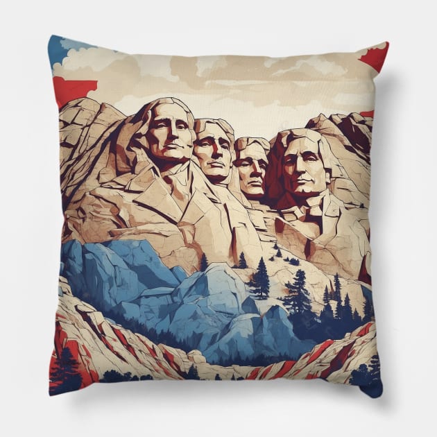 Mount Rushmore United States of America Tourism Vintage Poster Pillow by TravelersGems