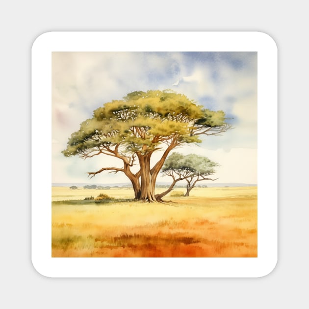 Acacia Tree on Savannah Watercolor Magnet by Chris Castler