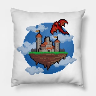 Pixel Art Fantasy Castle and Dragon Pillow