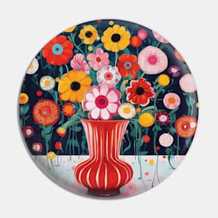 Still Life After Kusama with Flowers in a Red Vase with White Stripes Pin