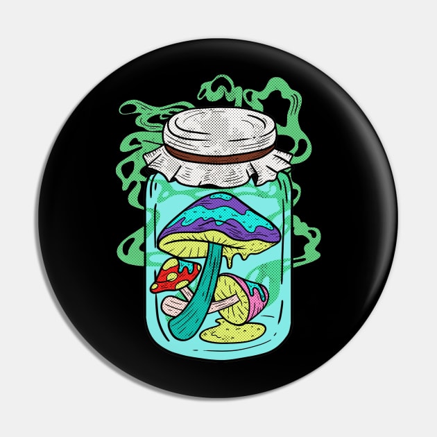 Psychedelic Mushrooms Mason Jar Pin by Mooxy