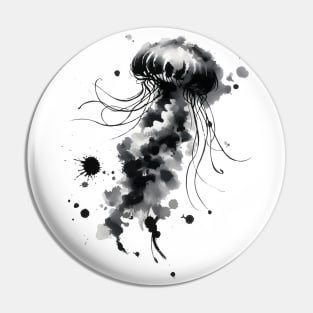 Sumie Art Japanese Brushstroke Jellyfish Pin