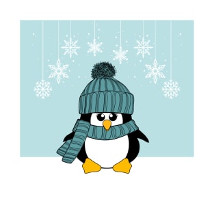 Krimbles Festive Christmas Winter Green Snowflake Penguin T-Shirt