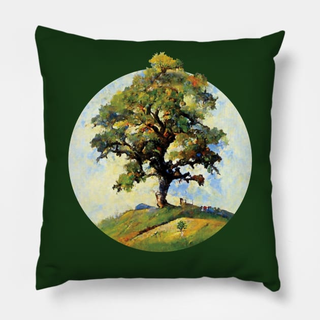 Old Oak On Hilltop Painting | Tree Pillow by TMBTM