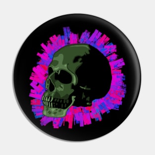 Green Skull Pink Blue Background Pin