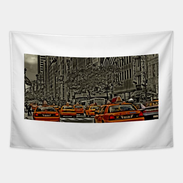 Yellow Cabs flow on 5th Ave Tapestry by jalfc46