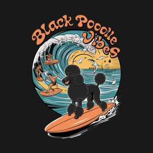 Aquatic Black Poodle: Surfing the Big Wave T-Shirt