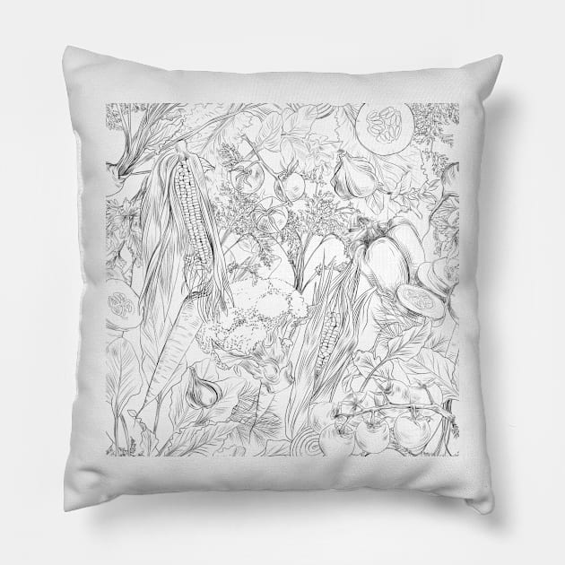 Hand-drawn pencil vgetable nature pattern on white Pillow by orsinha