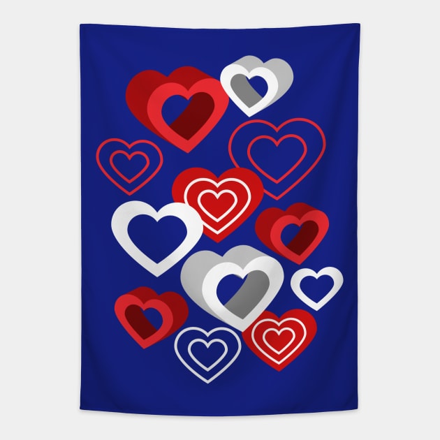 Love Hearts On Blue Tapestry by Designoholic