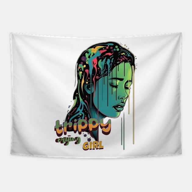 Trippy Crying Girl - Psychedelic Tears of Emotion Tapestry by Oddities Outlet